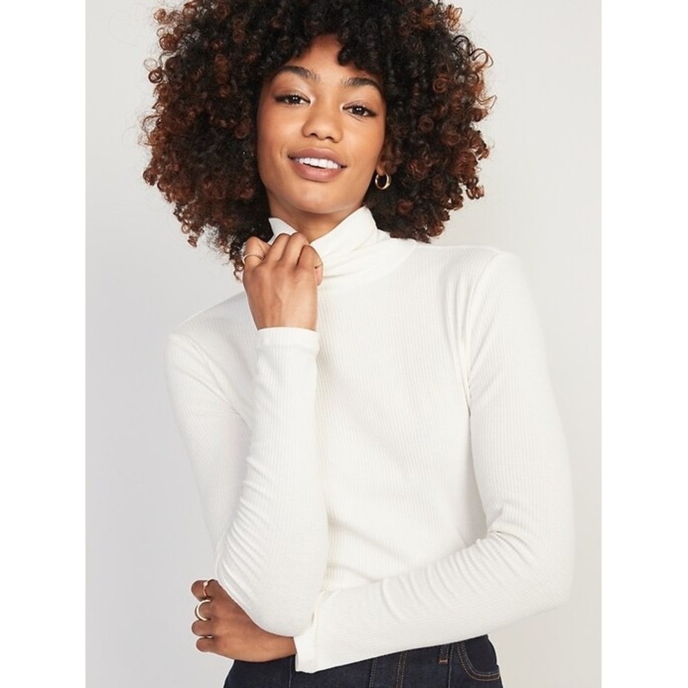 Old Navy Ribbed Turtleneck Long Sleeve Top Basic Layering White XS